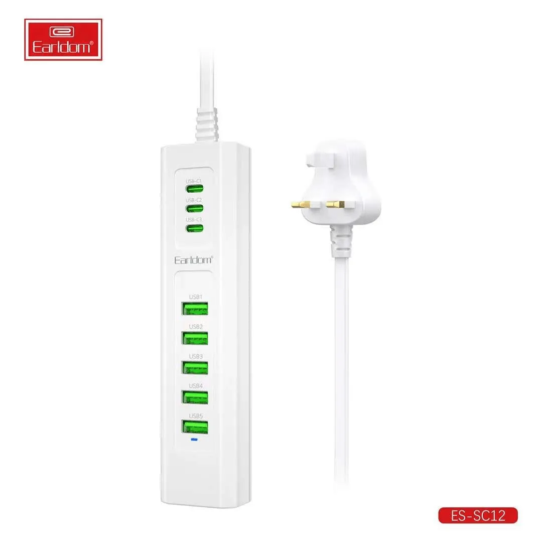 Earldom 8 In 1 Power Socket 5 USB Ports & 3 Type-C Ports - SC12