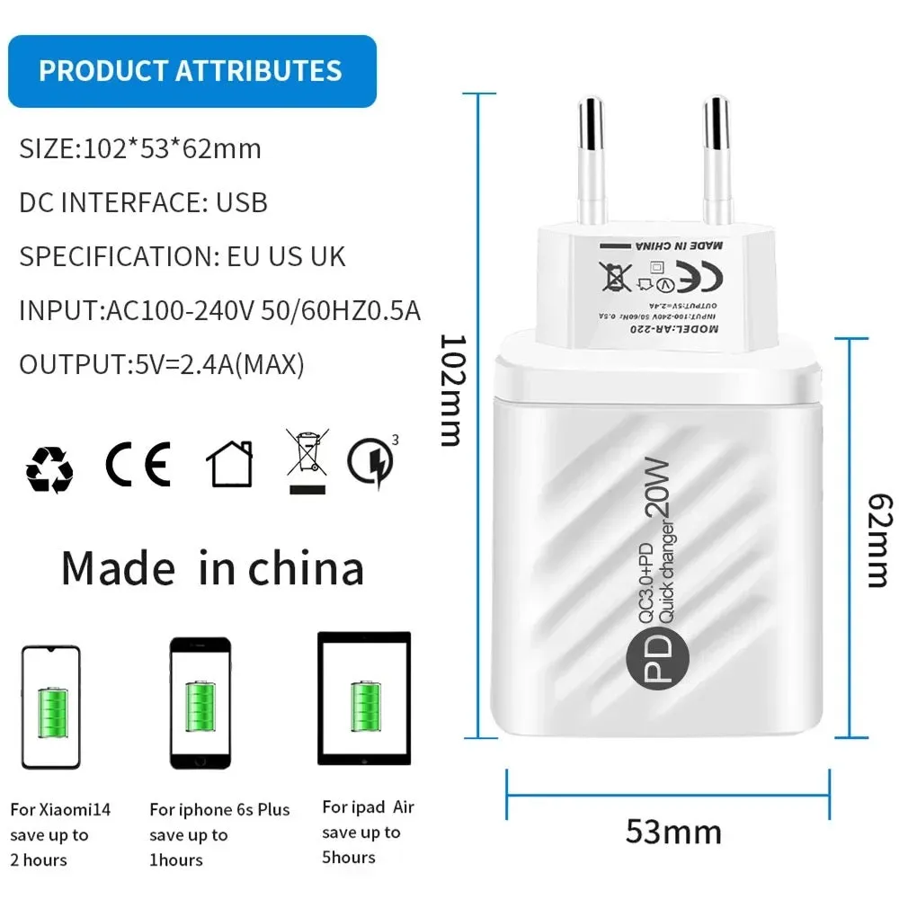 Eu 2 pin charger fast charge 20W