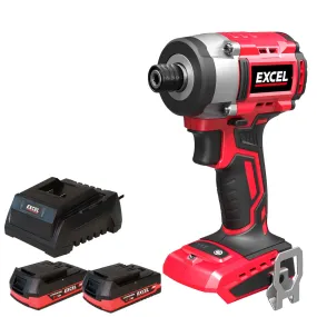 Excel 18V Cordless Brushless Impact Driver with 2 x 2.0Ah Battery & Charger