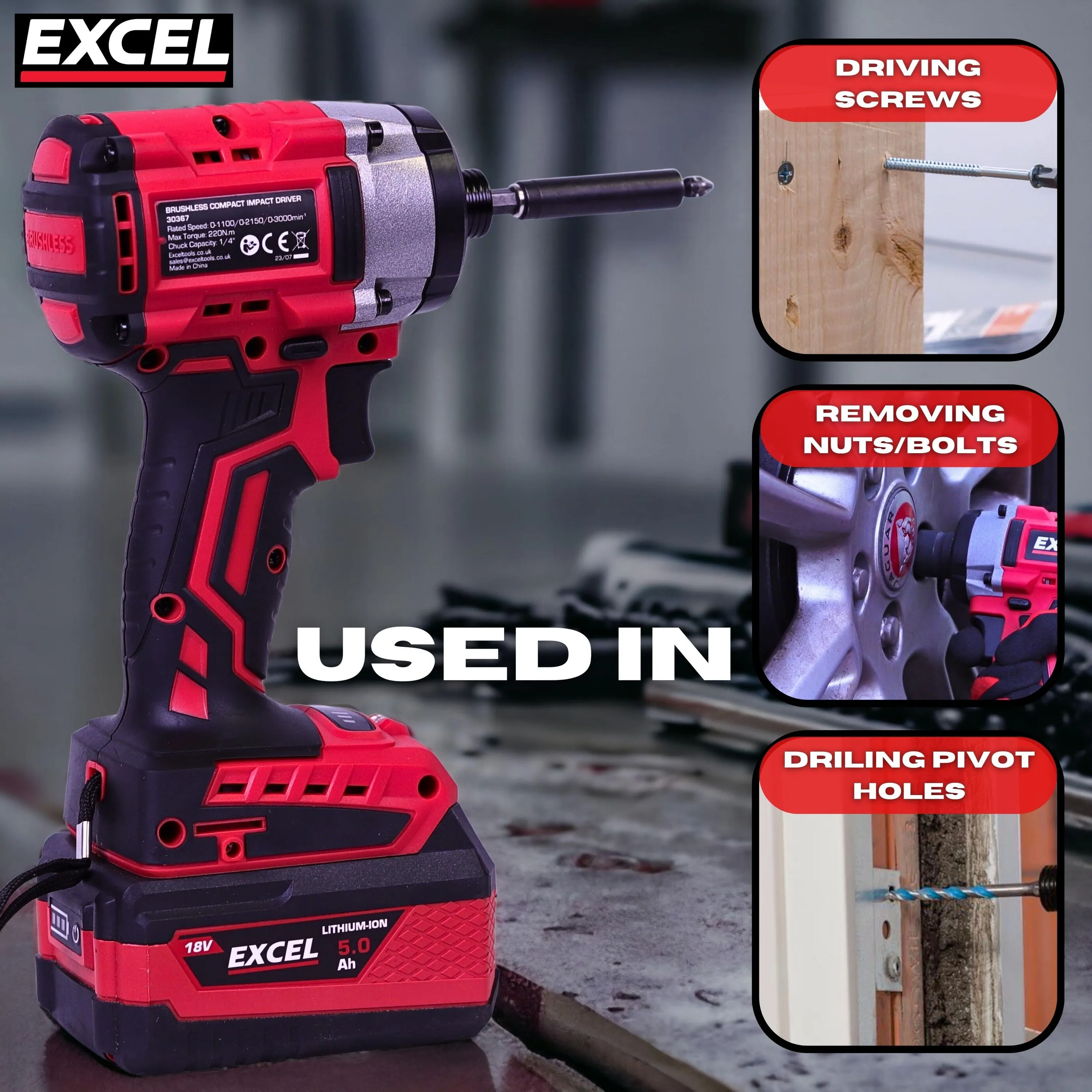 Excel 18V Cordless Brushless Impact Driver with 2 x 2.0Ah Battery & Charger