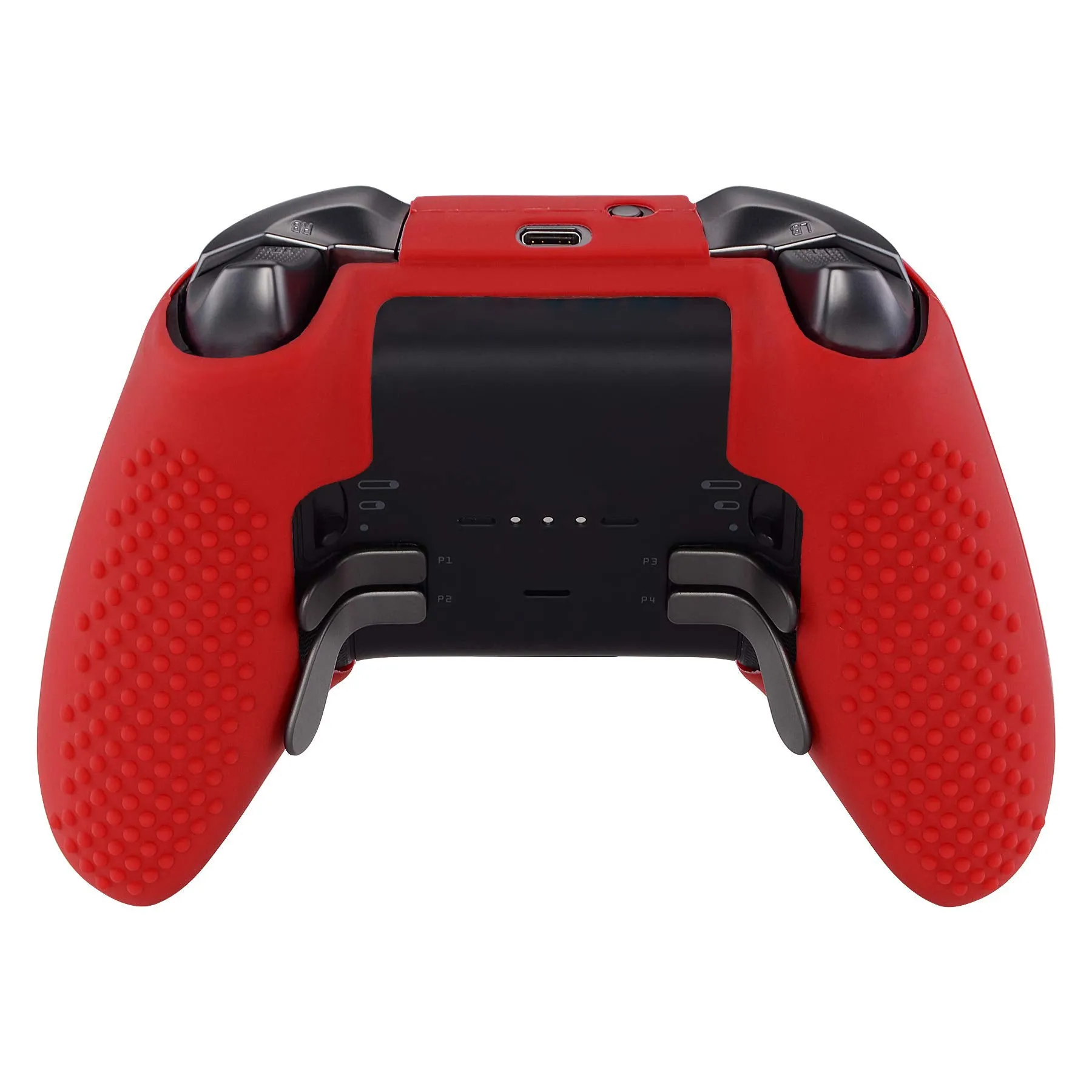 eXtremeRate PlayVital Red Soft Anti-Slip Silicone Cover Skins, Controller Protective Case for New Xbox One Elite Series 2 (Model 1797 and Core Model 1797) with Thumb Grips Analog Caps -XBOWP0043GC