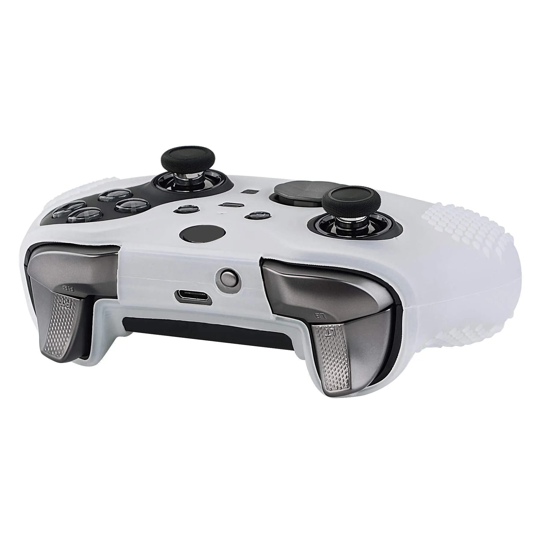 eXtremeRate PlayVital Semi-Transparent Clear Soft Anti-Slip Silicone Cover Skins, Controller Protective Case for New Xbox One Elite Series 2 (Model 1797 and Core Model 1797) with Thumb Grips Analog Caps -XBOWP0046GC