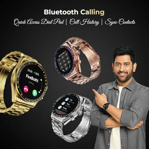 Fire-Boltt Moonwatch 36.3mm (1.43 inch) AMOLED Display, Wireless Charging, Metallic Frame, Stainless Steel Luxury Straps, Complete Health Suite, Bluetooth Calling, Sports Modes (Gold)