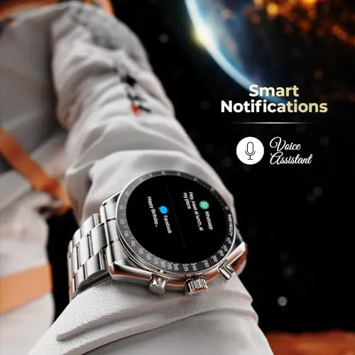 Fire-Boltt Moonwatch 36.3mm (1.43 inch) AMOLED Display, Wireless Charging, Metallic Frame, Stainless Steel Luxury Straps, Complete Health Suite, Bluetooth Calling, Sports Modes (Gold)