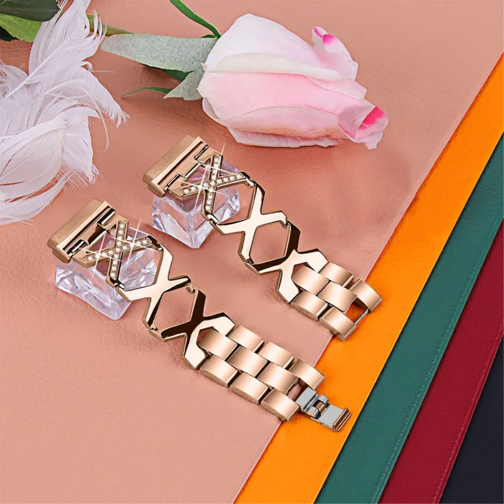 Fitbit Sense / Versa 3 rhinestone X-style stainless steel watch strap - Rose Gold