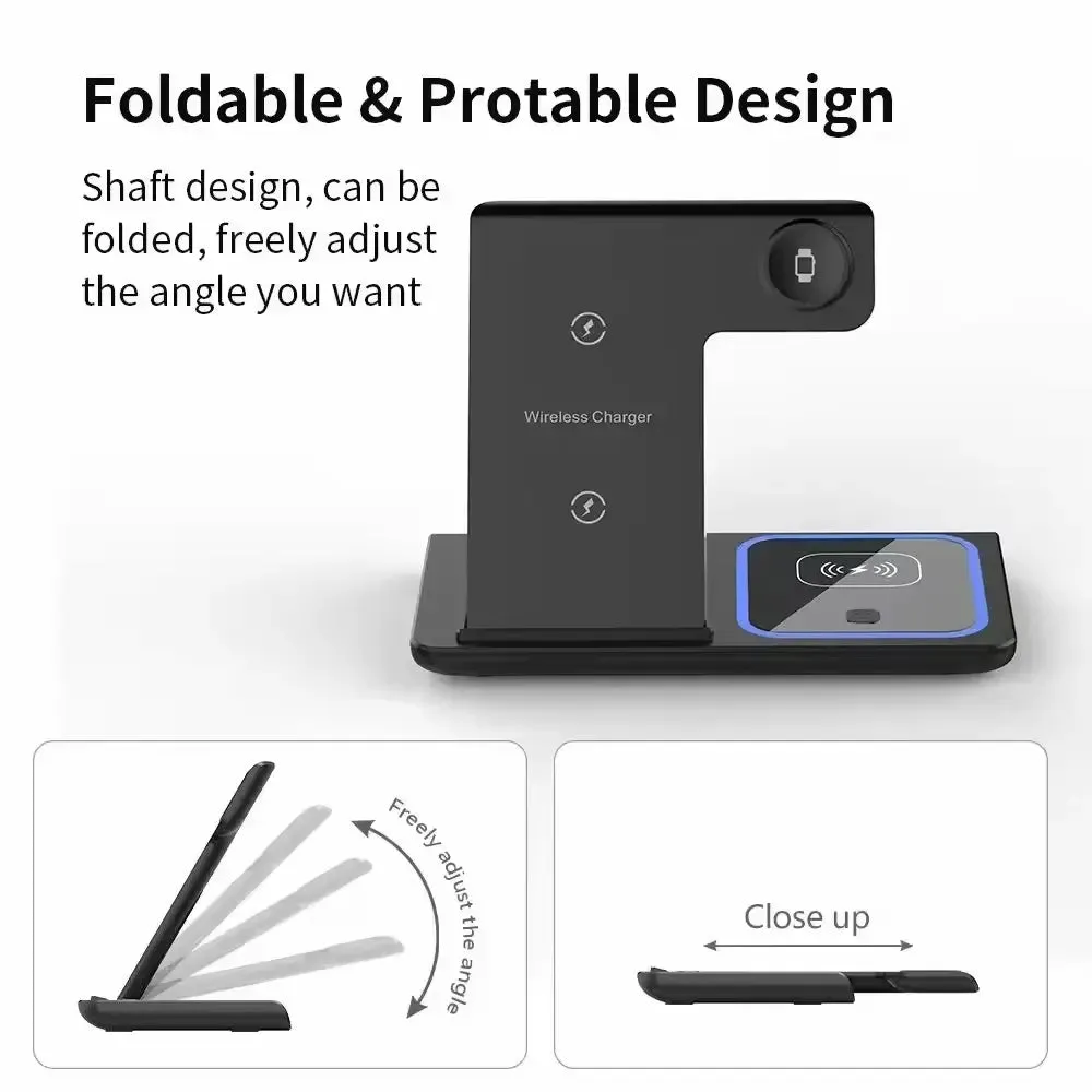 Foldable 3 In 1 Fast 15w QI Wireless Charging Station-15w Wireless Charging Station