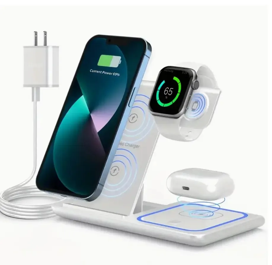 Foldable 3 In 1 Fast 15w QI Wireless Charging Station-15w Wireless Charging Station