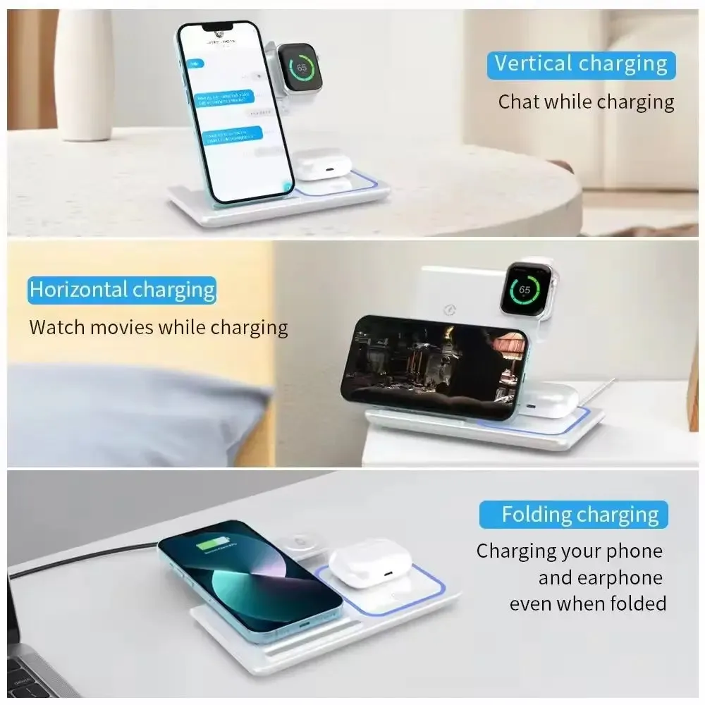 Foldable 3 In 1 Fast 15w QI Wireless Charging Station-15w Wireless Charging Station