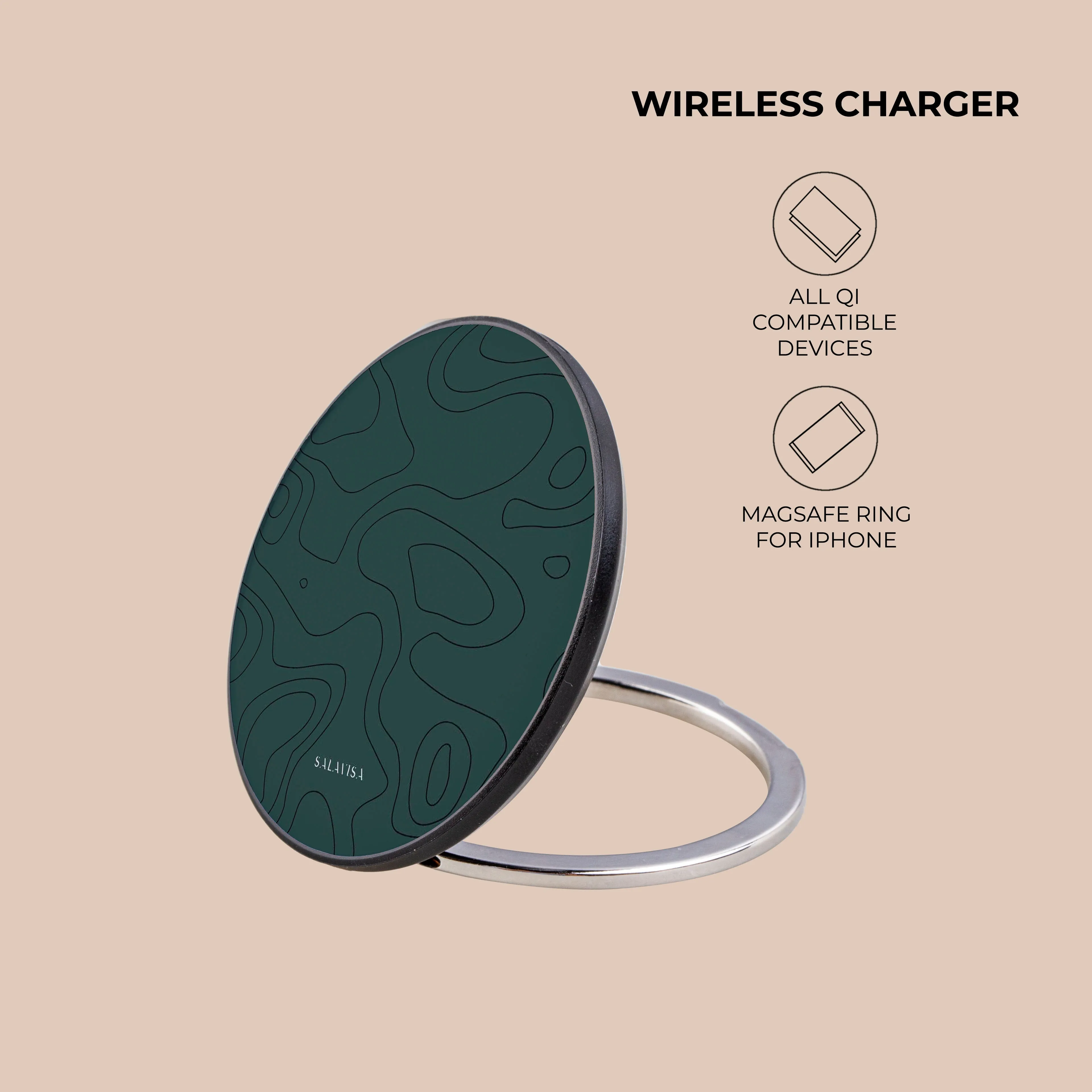 Forest Green Topographic Wireless Charger