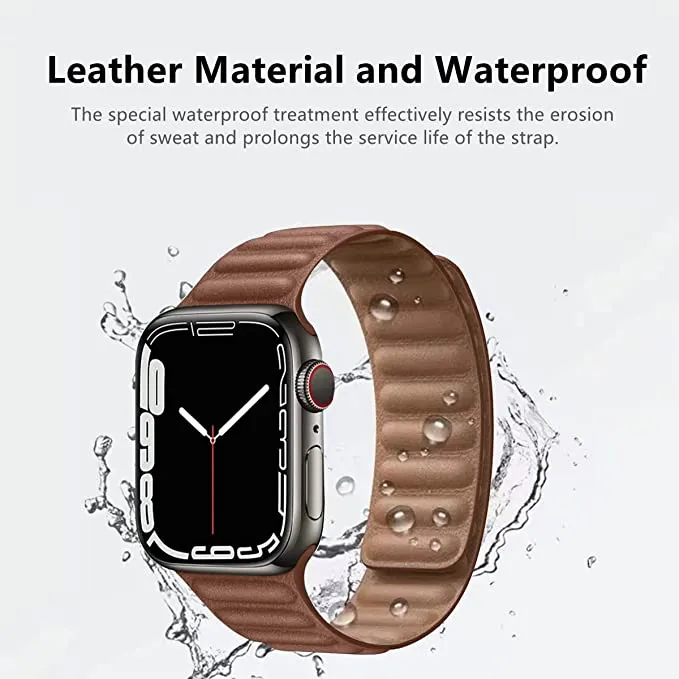 Full Grain Leather Magnetic Band Compatible With Apple Watch Band for 38MM 40MM 41MM-Brown