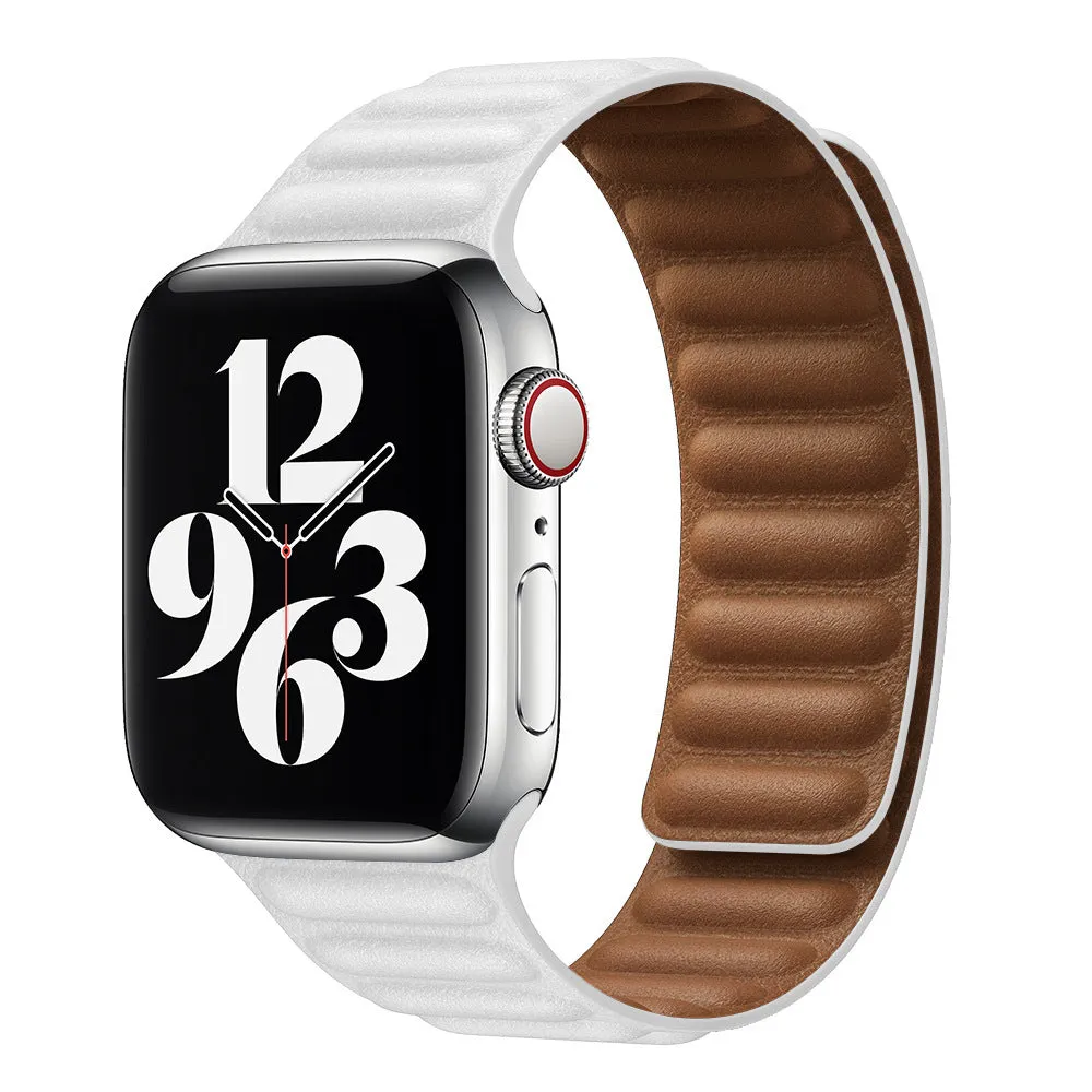 Full Grain Leather Magnetic Band Compatible With Apple Watch Band for 42MM 44MM 45MM-White