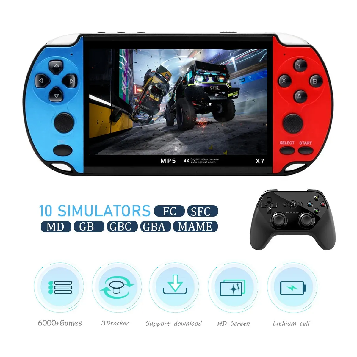 GAMINJA X7 4.3inch Handheld Game Console IPS Screen Video Game Player