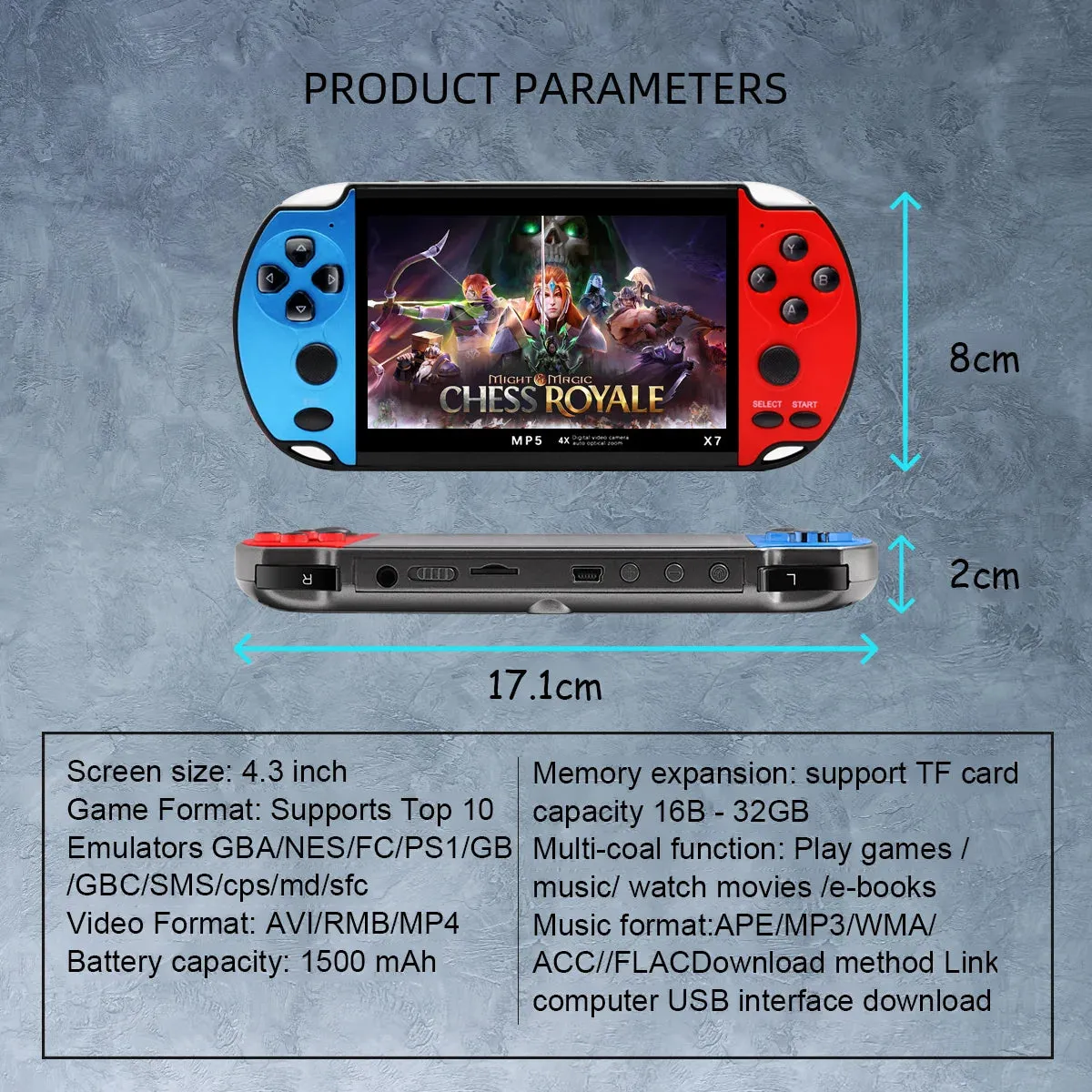 GAMINJA X7 4.3inch Handheld Game Console IPS Screen Video Game Player