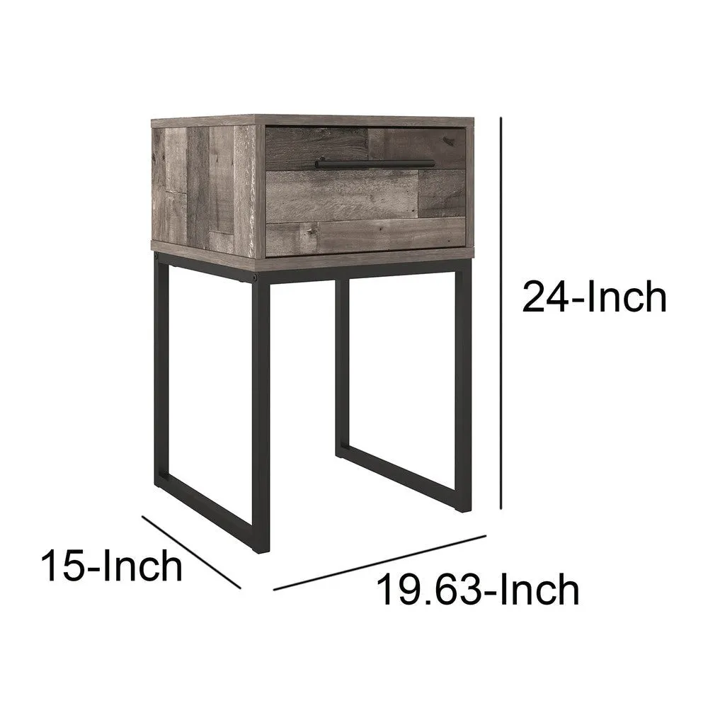 Grace 20 Inch Modern Nightstand, Metal Base and Handle, Open Shelf, Gray By Casagear Home