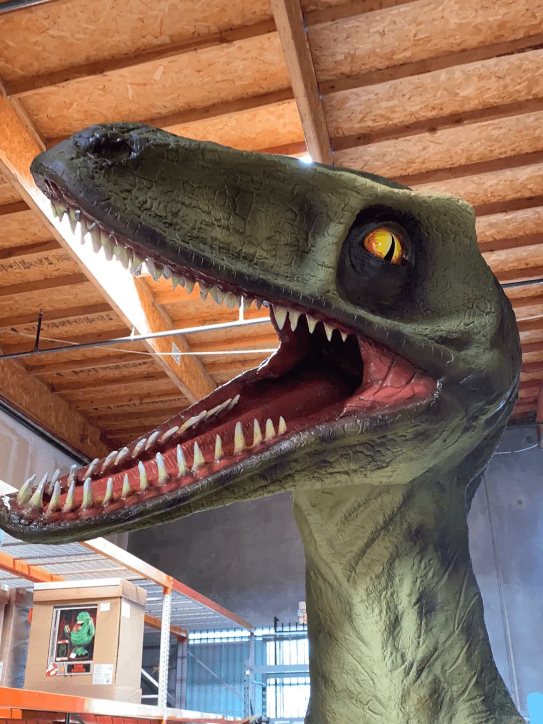 Green T-Rex Raptor Dinosaur On Base Life Size Statue