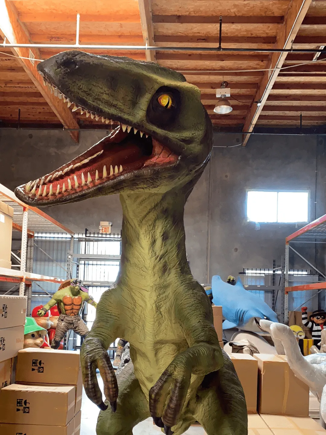 Green T-Rex Raptor Dinosaur On Base Life Size Statue