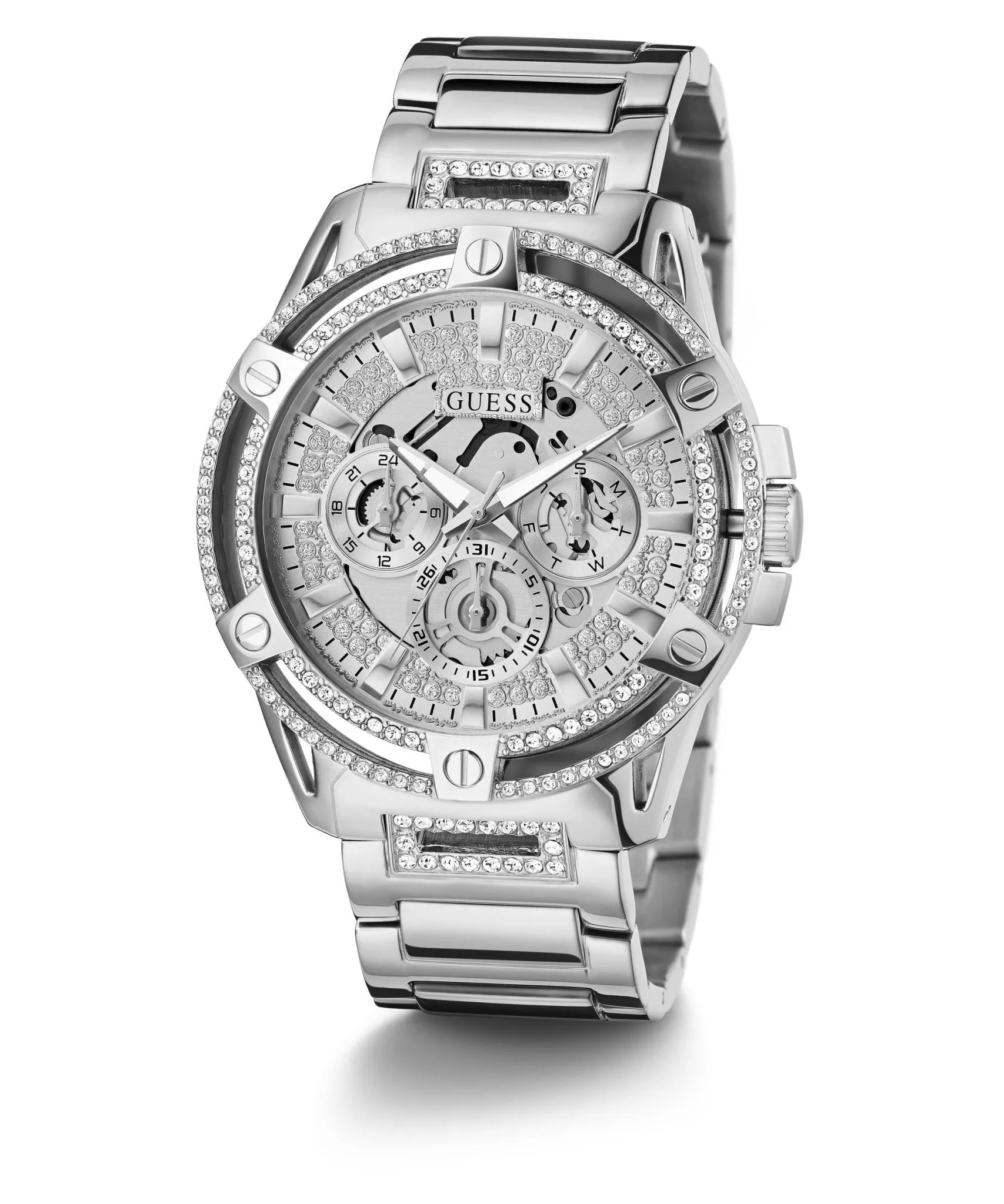 Guess Gents King Silver Tone Stainless Steel Watch GW0497G1