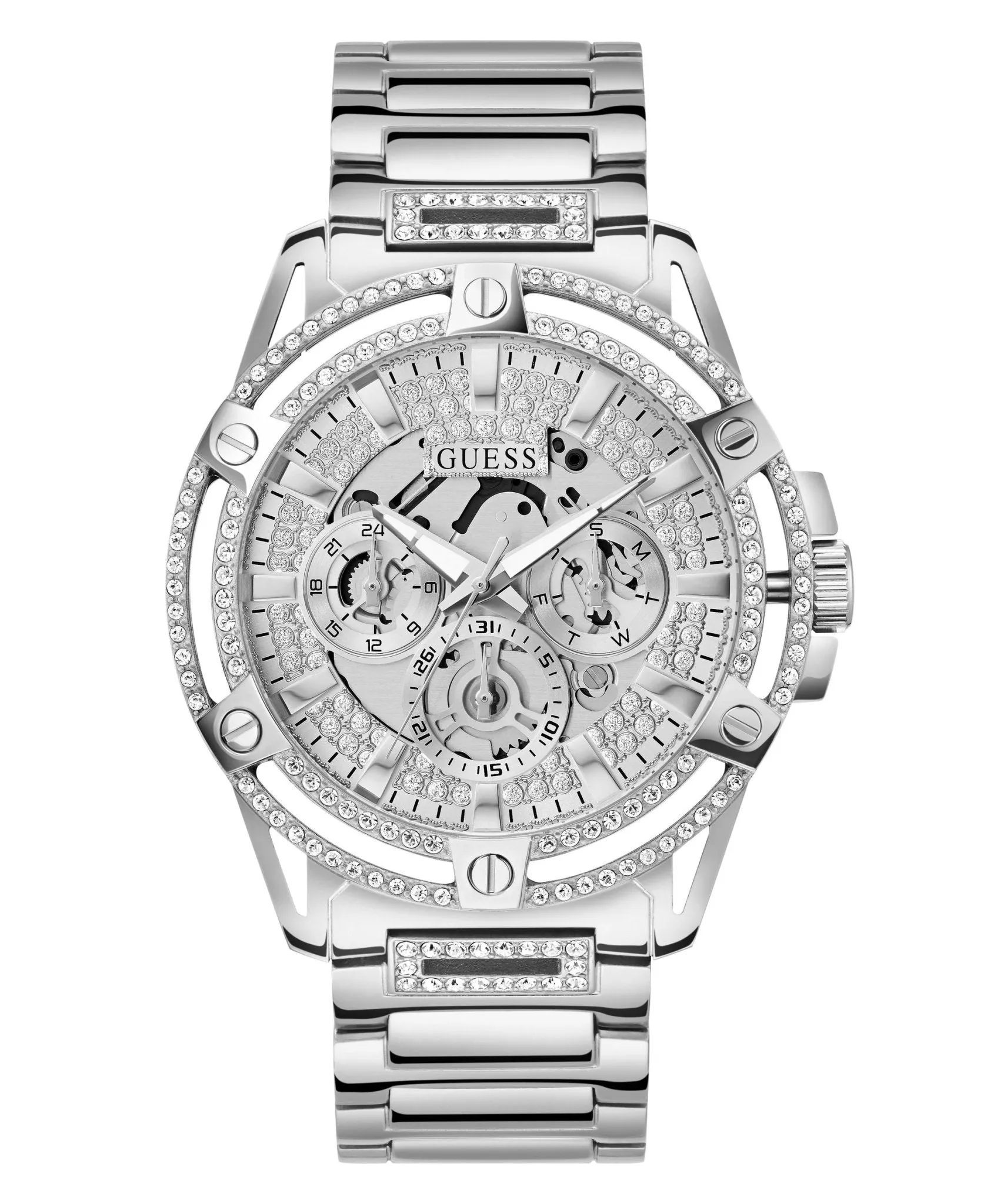 Guess Gents King Silver Tone Stainless Steel Watch GW0497G1