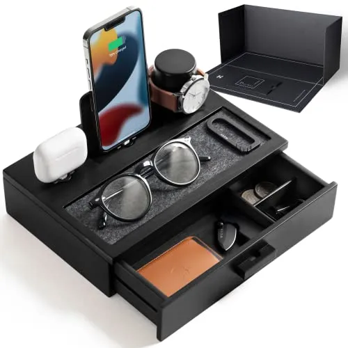 Holme & Hadfield Wood Phone Dock Organizer Nightstand Charging Station