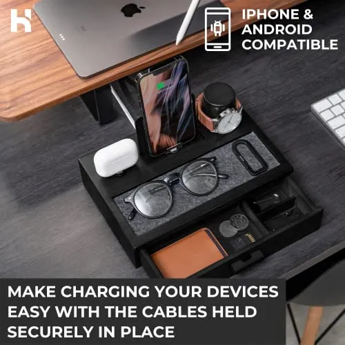 Holme & Hadfield Wood Phone Dock Organizer Nightstand Charging Station