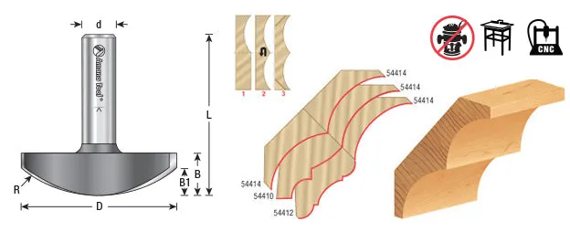 Horizontal Crown Molding Router Bit | 1 3⁄4 Radius x 2 1⁄4 Dia x 5⁄8 x 1⁄2" Shank | 54414 | 738685544143