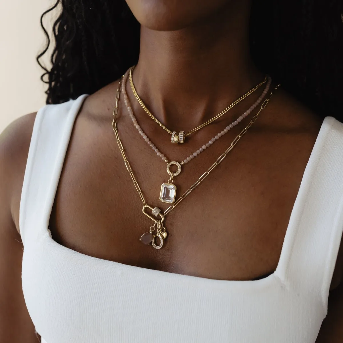 ICONIC BEADED OPEN ENDED NECKLACE - CHAI MOONSTONE & GOLD - CHOOSE CONNECTOR