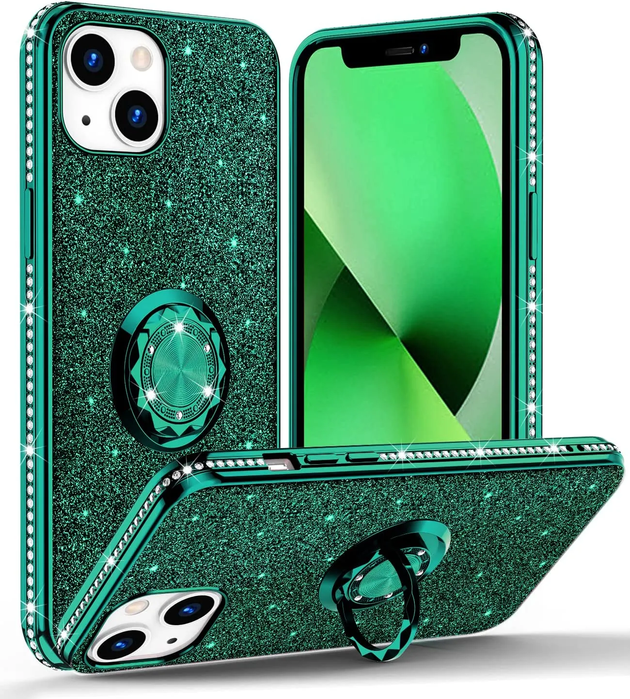 iPhone 13 Cute Glitter Sparkle Diamond Ring Stand Case