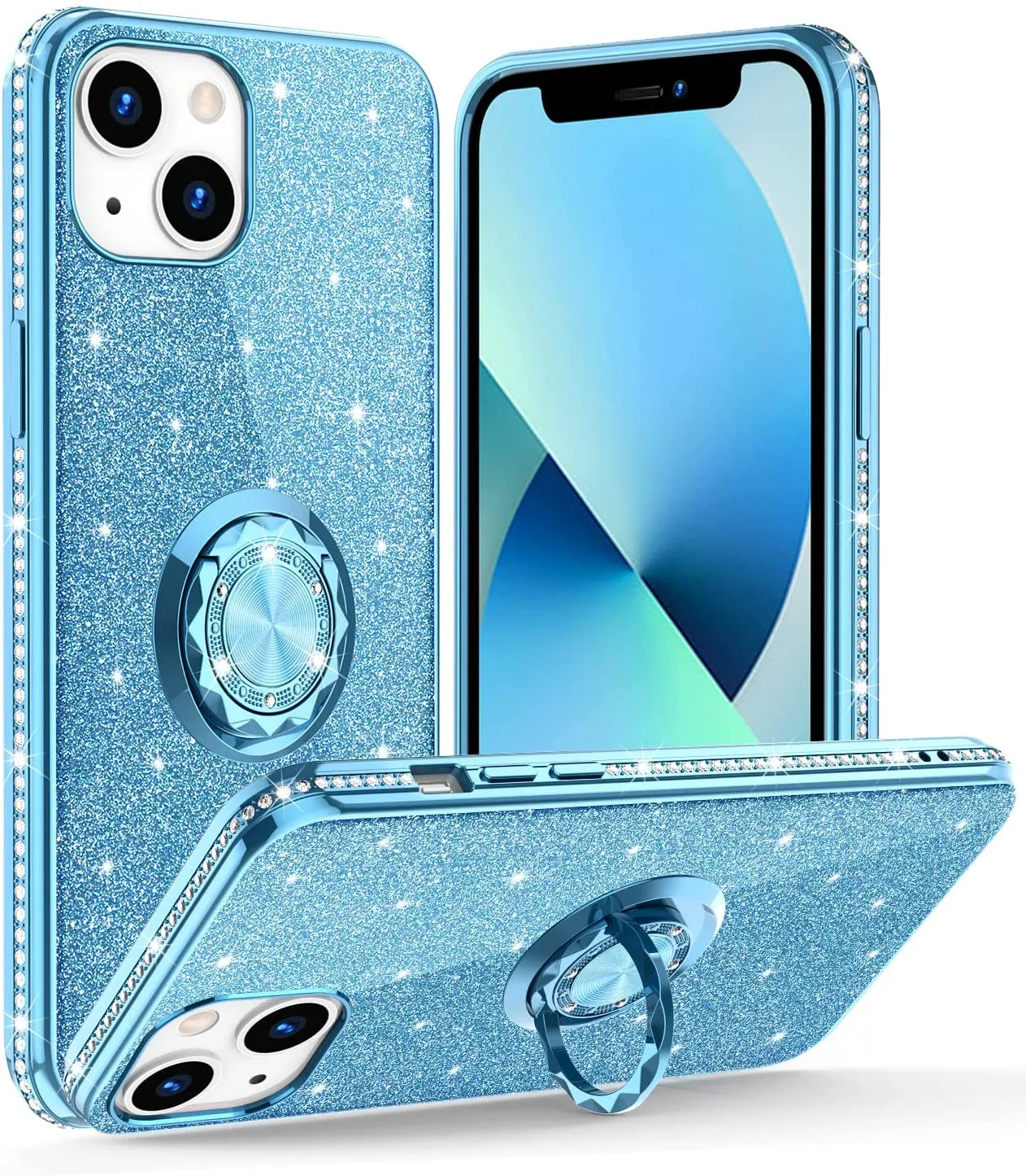 iPhone 13 Cute Glitter Sparkle Diamond Ring Stand Case