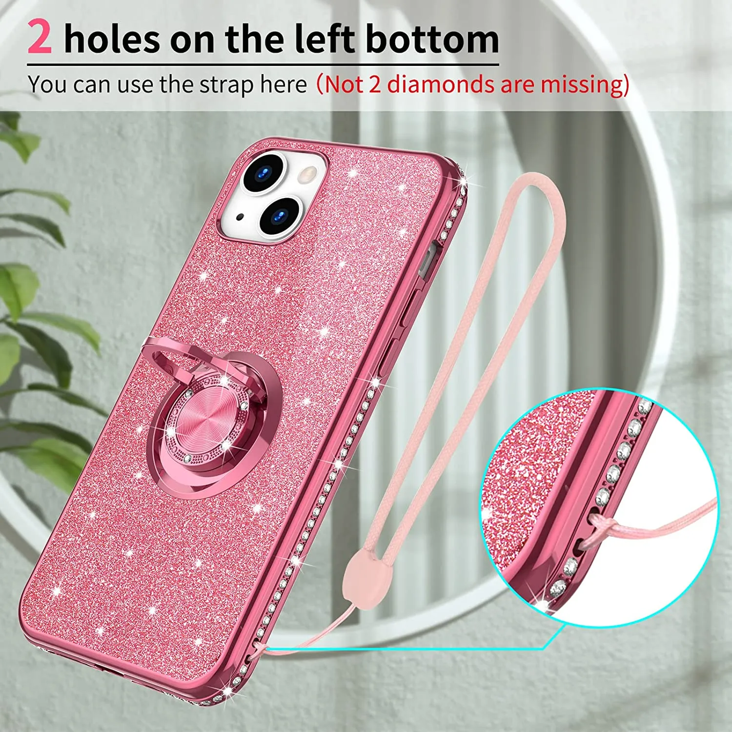 iPhone 13 Cute Glitter Sparkle Diamond Ring Stand Case