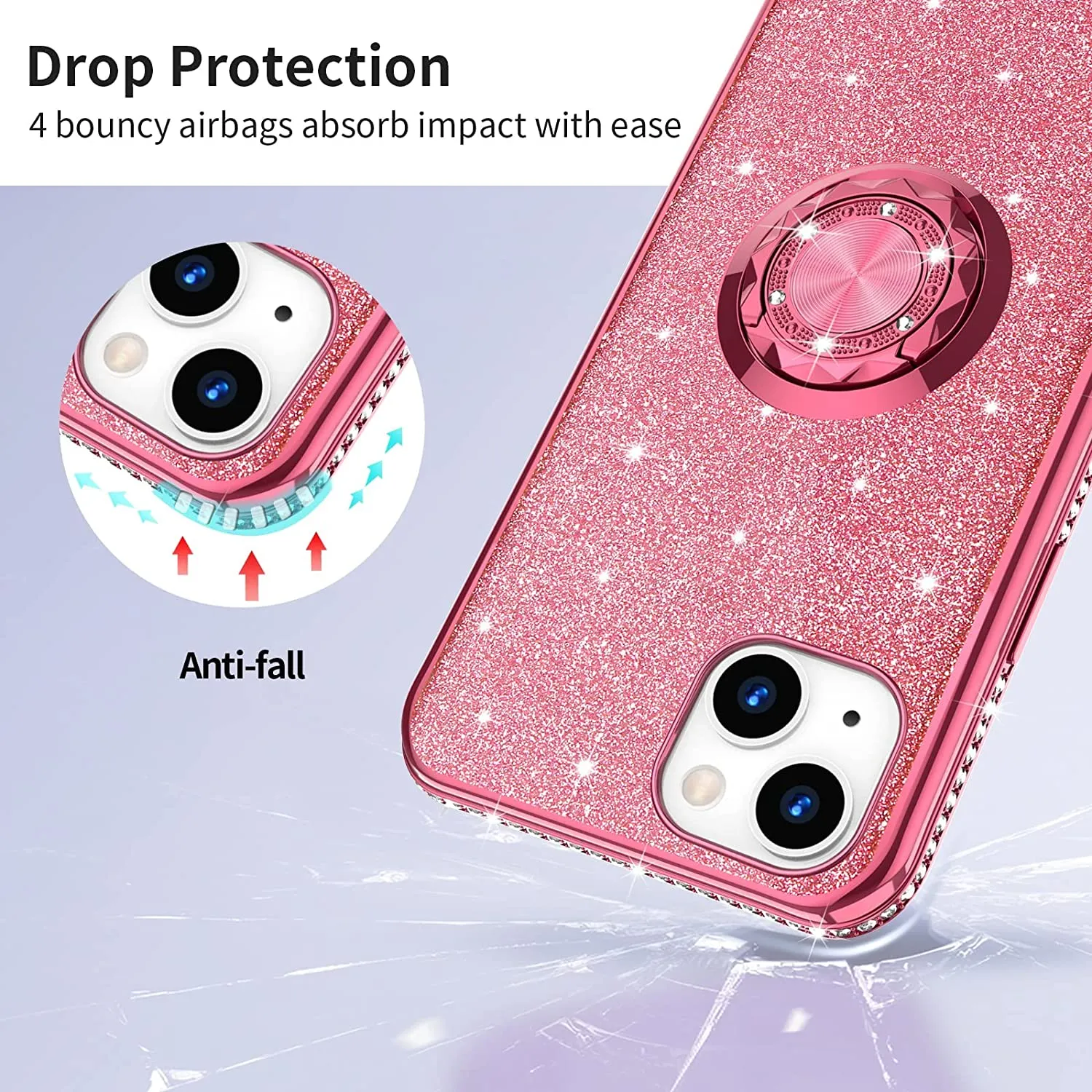 iPhone 13 Cute Glitter Sparkle Diamond Ring Stand Case