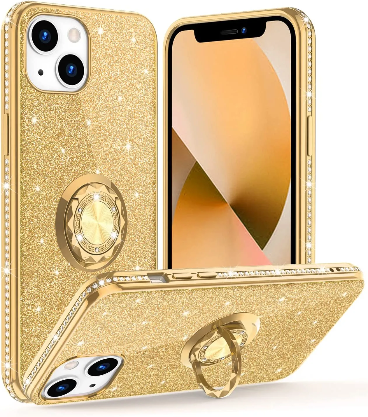 iPhone 13 Cute Glitter Sparkle Diamond Ring Stand Case