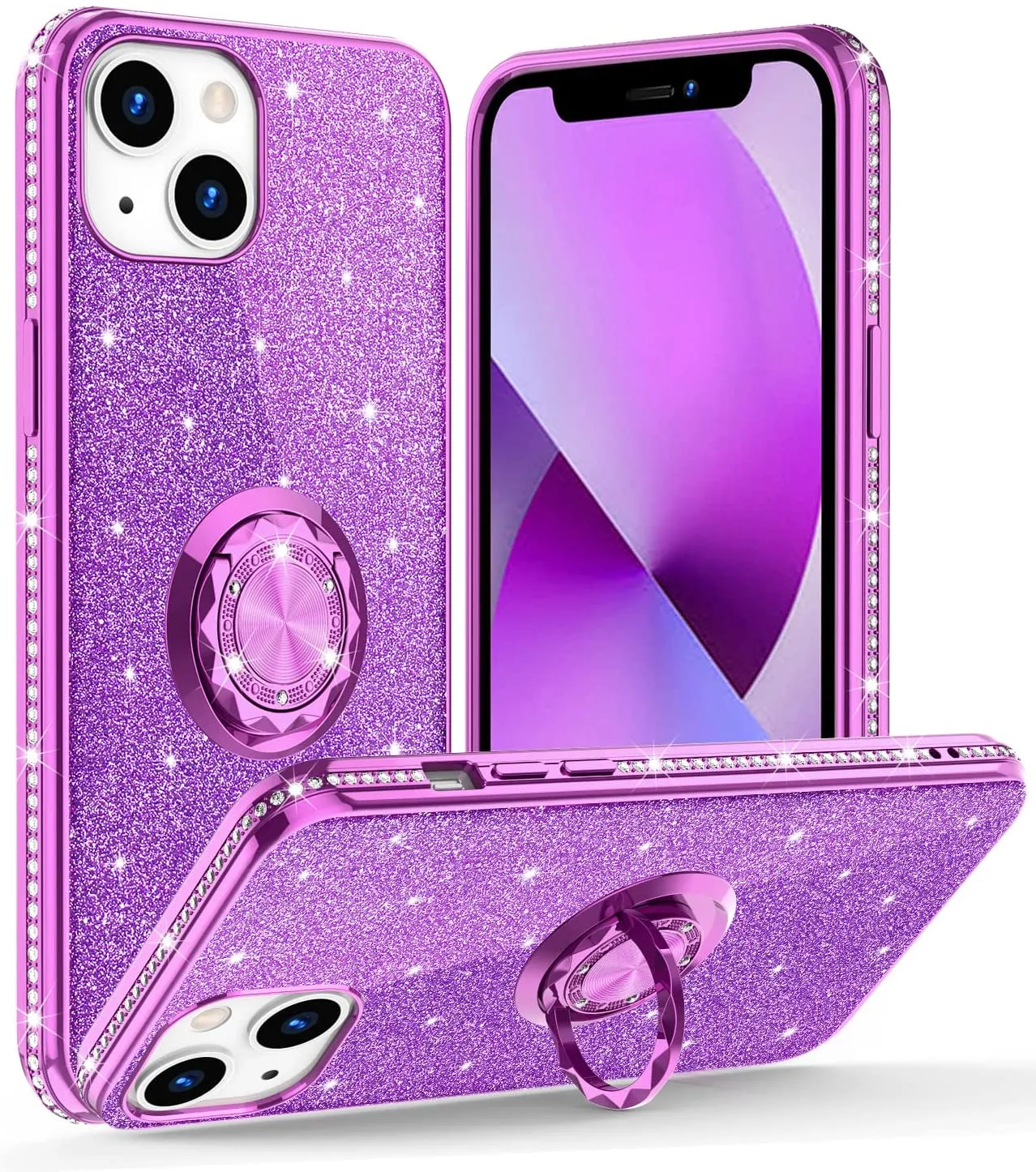 iPhone 13 Cute Glitter Sparkle Diamond Ring Stand Case