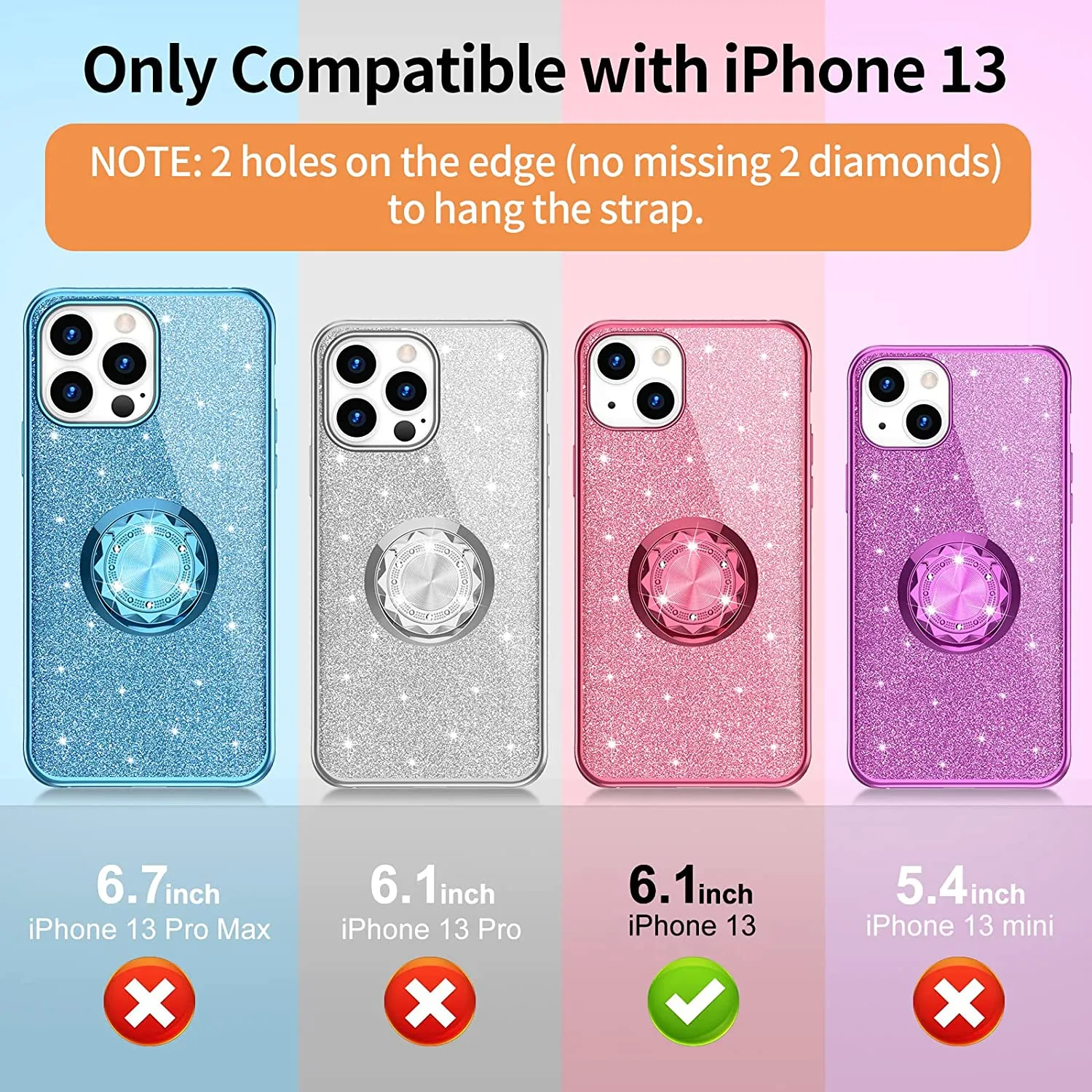 iPhone 13 Cute Glitter Sparkle Diamond Ring Stand Case