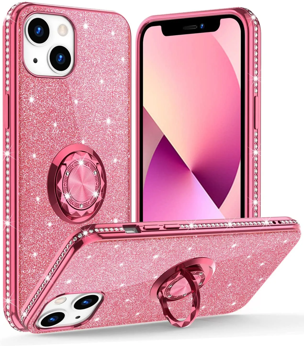 iPhone 13 Cute Glitter Sparkle Diamond Ring Stand Case