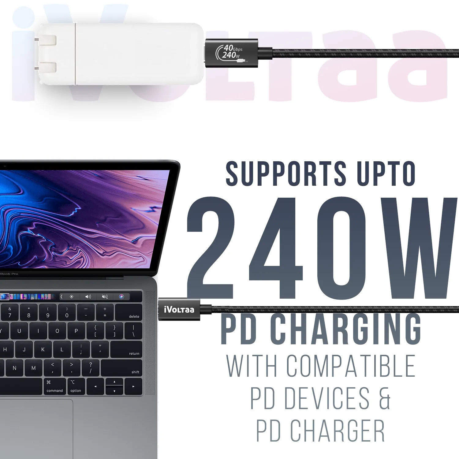 iVoltaa 40Gbps | 240W | USB C | USB 4 | 2nd Gen E- Marker | PD | 8K