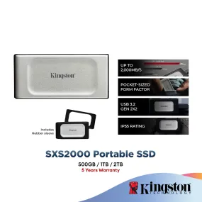 Kingston XS2000 (500GB/1TB/2TB) Portable SSD (Type-C to Type-C) 20Gbps USB 3.2 Gen 2x2