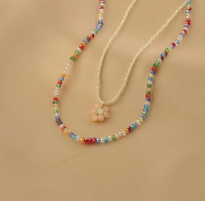 Ladies Multicolor Flower Pendent Beads Necklace Set SKAJ004