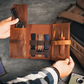 Leather Tech Organizer Watch Band & Accessory Storage for Travel