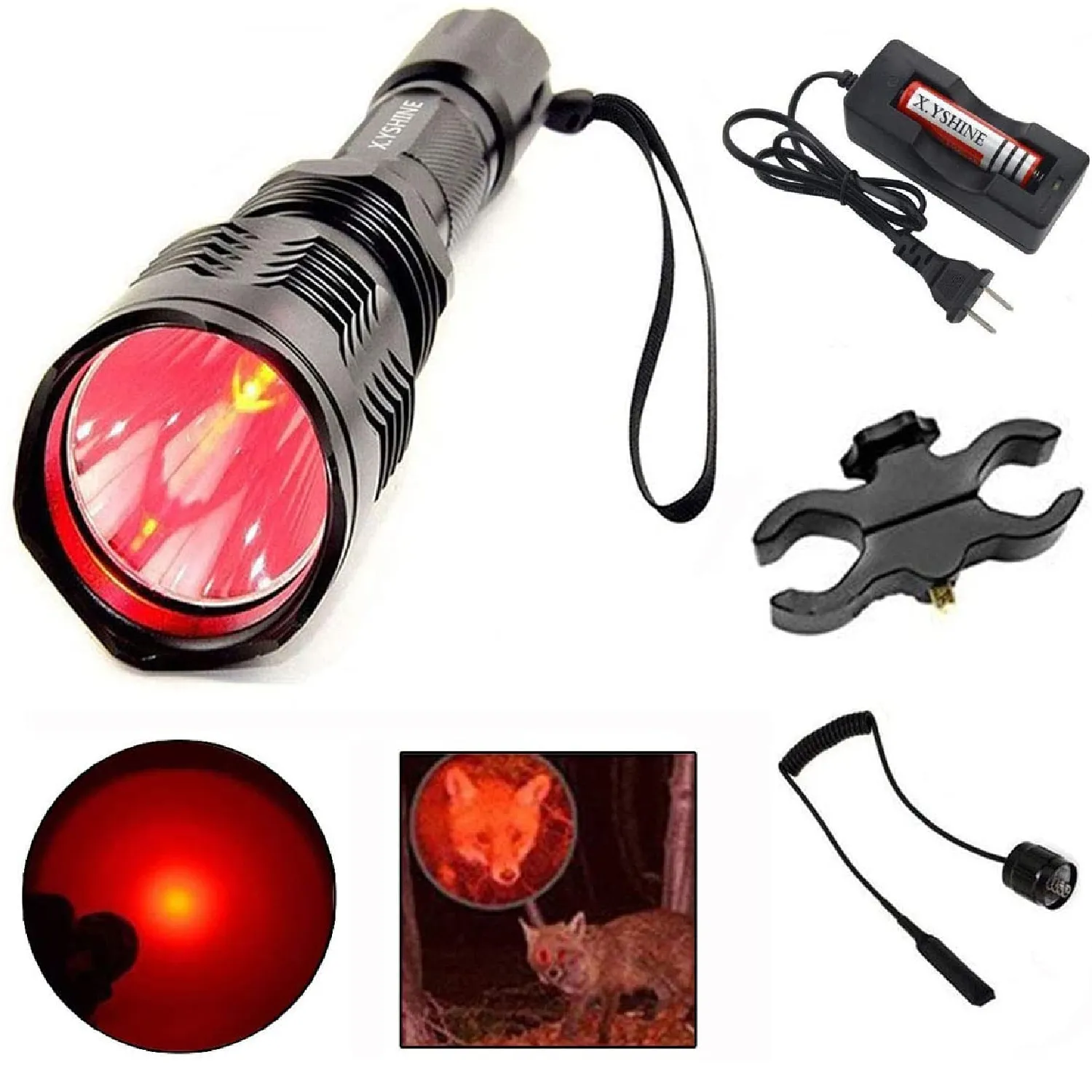 LED hunting flashlight | HS-802 250 Yards Cree Coyote Hog Red Light Flashlight