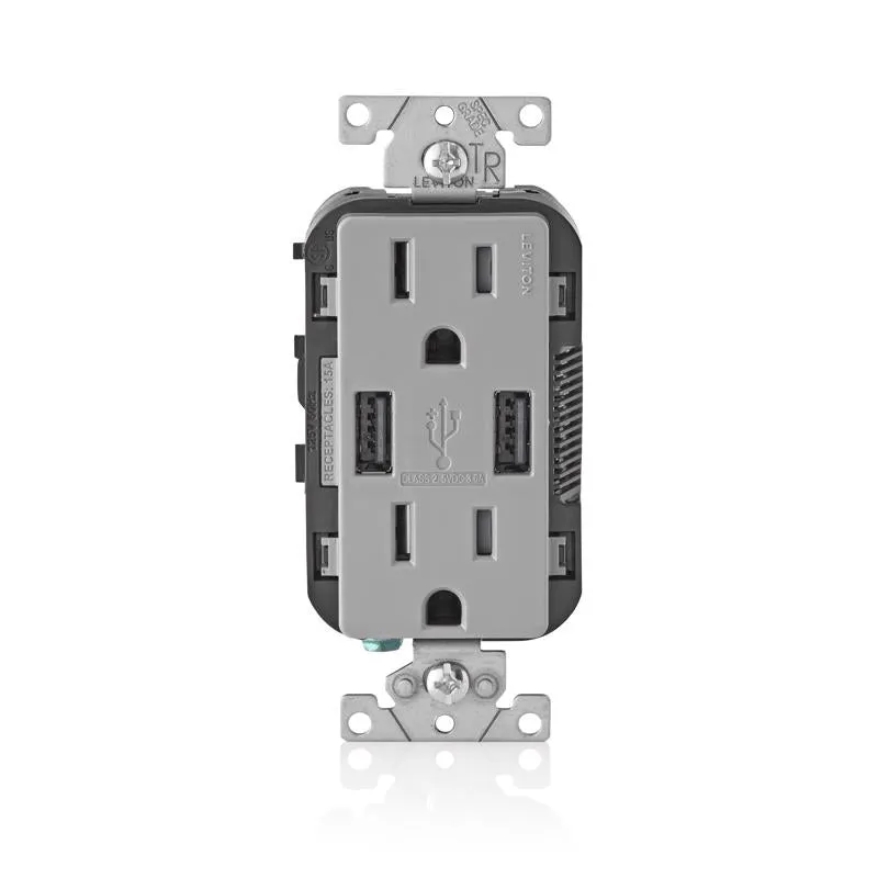 Leviton Decora 15 amps 125 V Gray Outlet and USB Charger 5-15R 1 pk