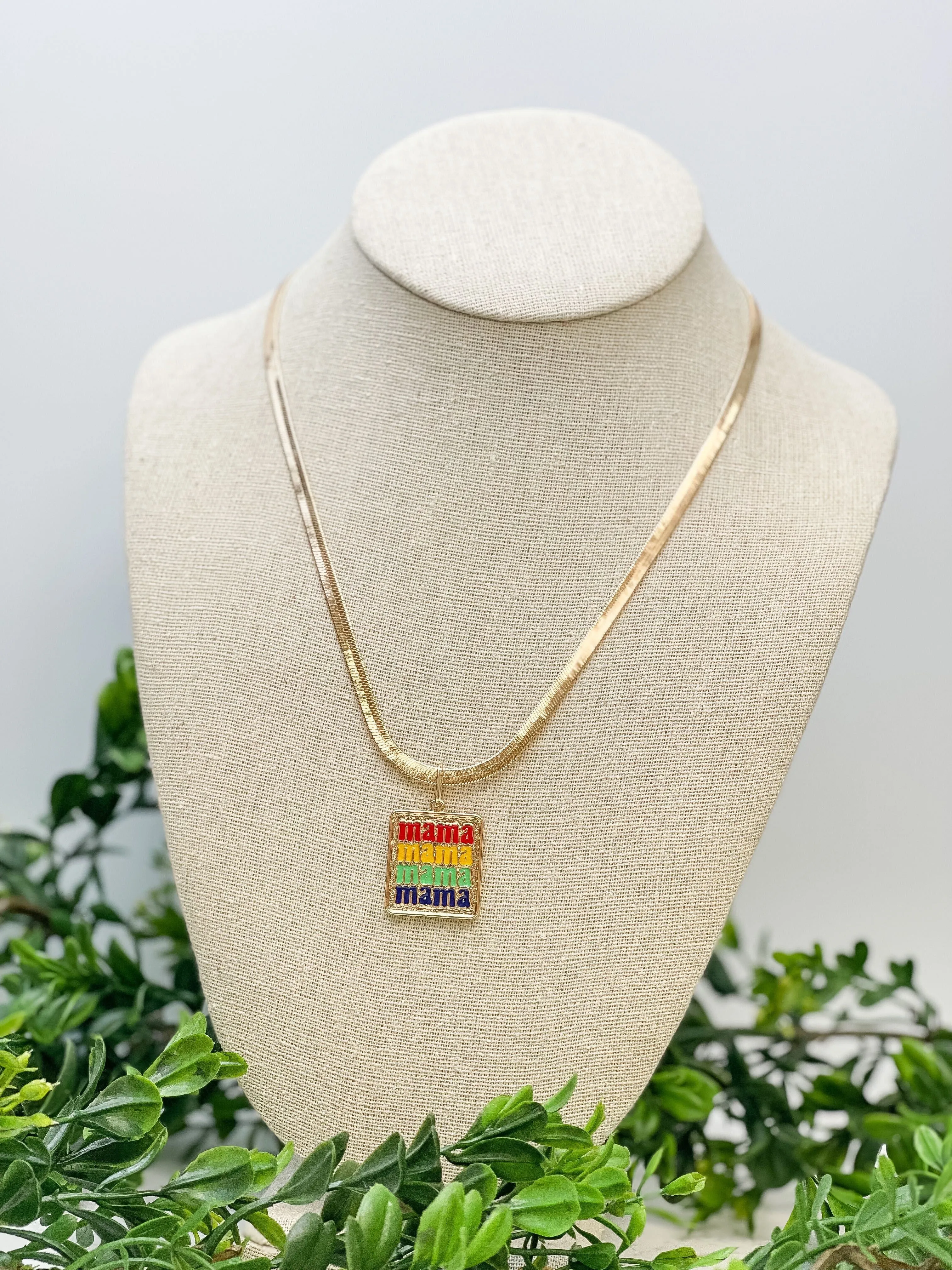 'Mama' Enamel Pendant Necklace - Multi