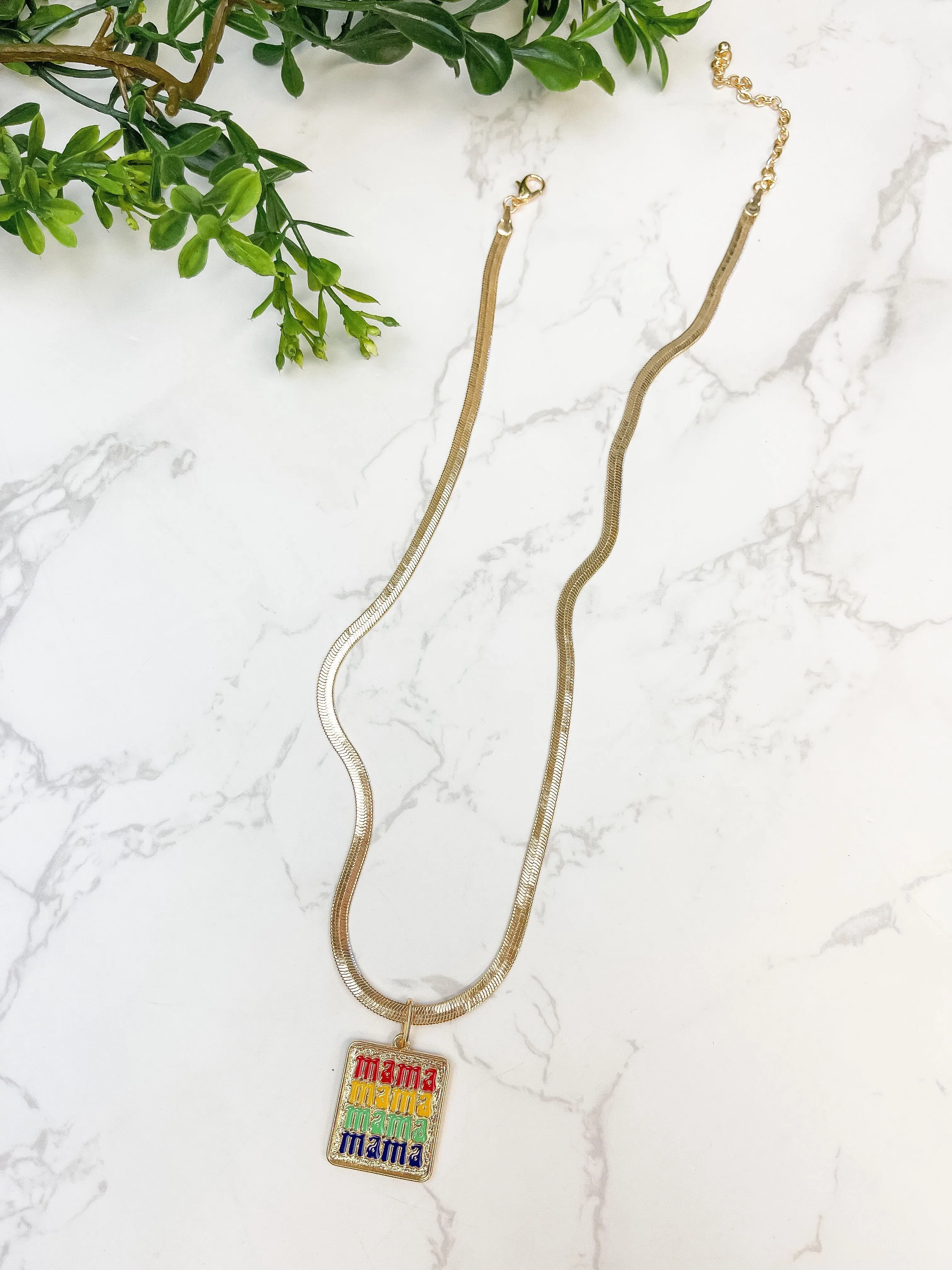 'Mama' Enamel Pendant Necklace - Multi