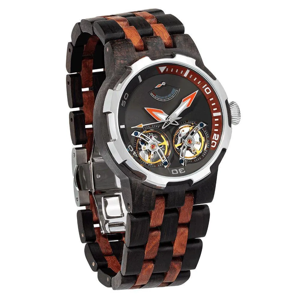 Men's Dual Wheel Automatic Ebony & Rosewood Watch - 2019 Most Popular