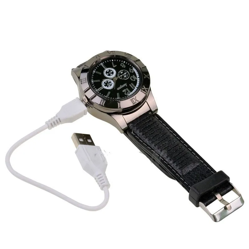 Military USB Lighter Watch Men's Casual Quartz Wristwatches with Windproof Flameless Cigarette Cigar Lighter