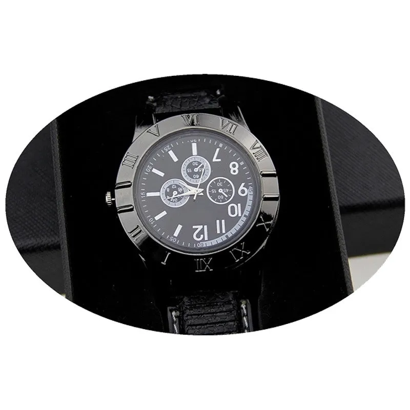 Military USB Lighter Watch Men's Casual Quartz Wristwatches with Windproof Flameless Cigarette Cigar Lighter