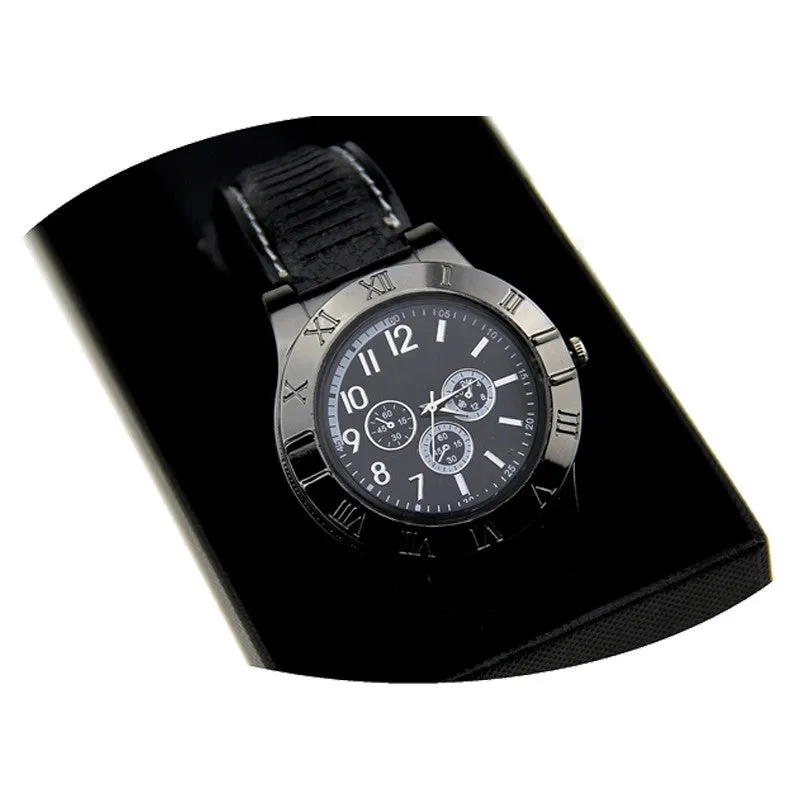 Military USB Lighter Watch Men's Casual Quartz Wristwatches with Windproof Flameless Cigarette Cigar Lighter