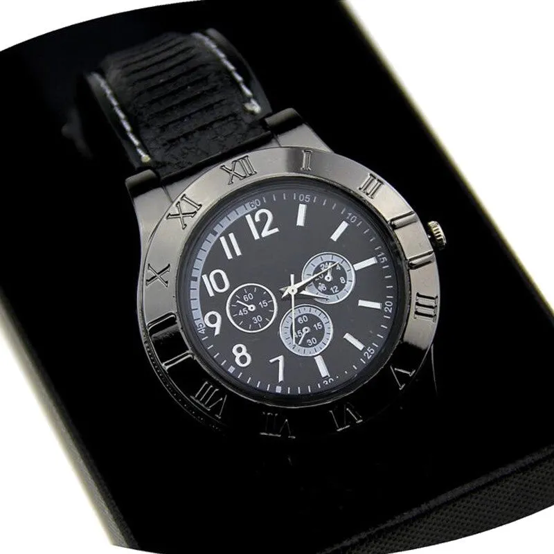 Military USB Lighter Watch Men's Casual Quartz Wristwatches with Windproof Flameless Cigarette Cigar Lighter