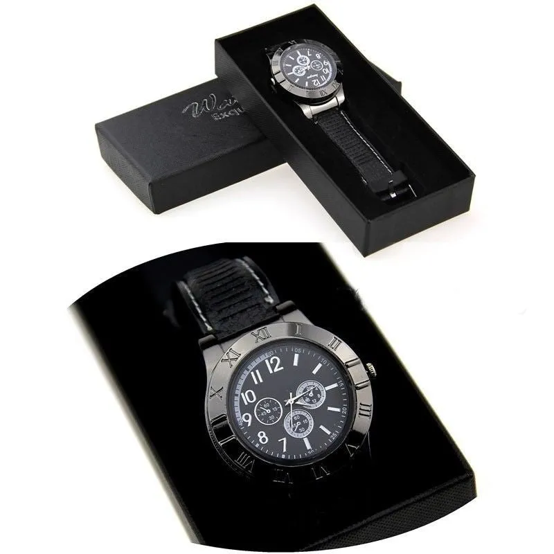 Military USB Lighter Watch Men's Casual Quartz Wristwatches with Windproof Flameless Cigarette Cigar Lighter