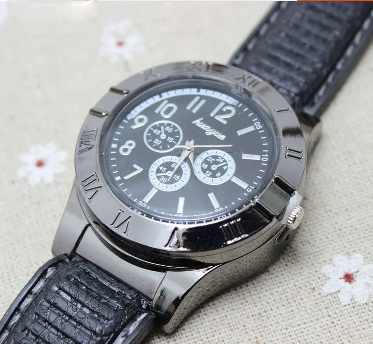 Military USB Lighter Watch Men's Casual Quartz Wristwatches with Windproof Flameless Cigarette Cigar Lighter