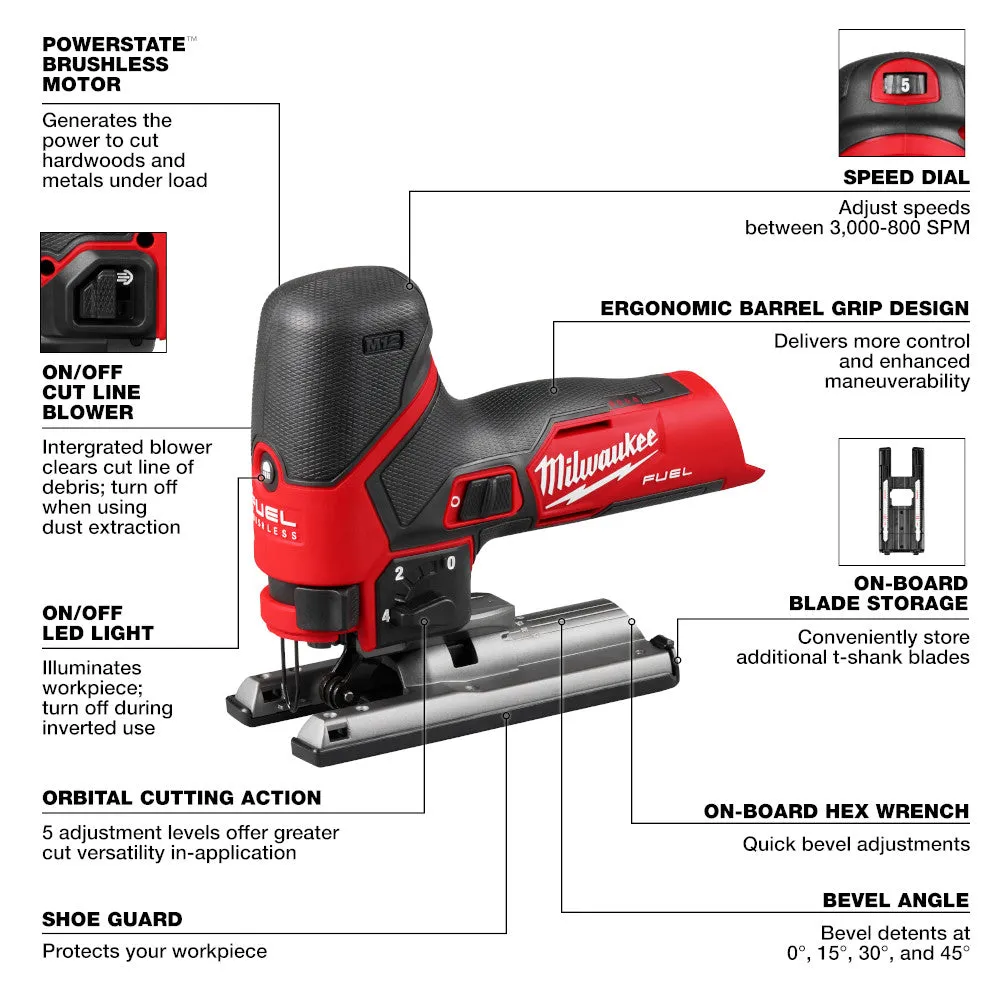 Milwaukee 2545-20 M12 FUEL 12V Brushless Cordless Jig Saw - Bare Tool